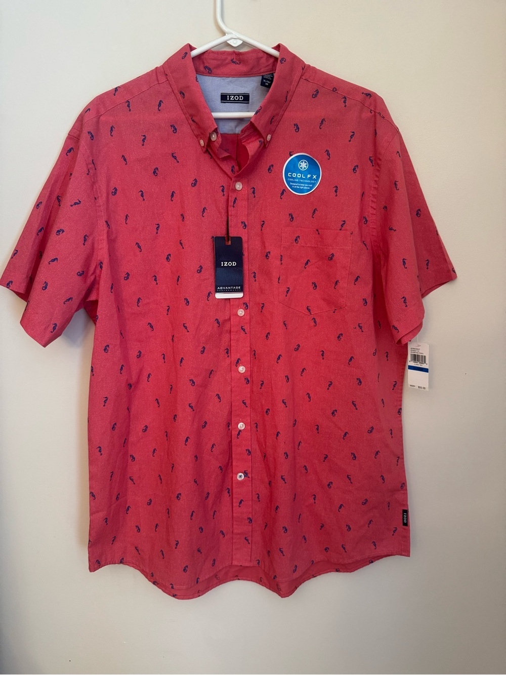 Izod Advantage Performance Cool FX Shirt Men’s XL Red Seahorse Print NWT